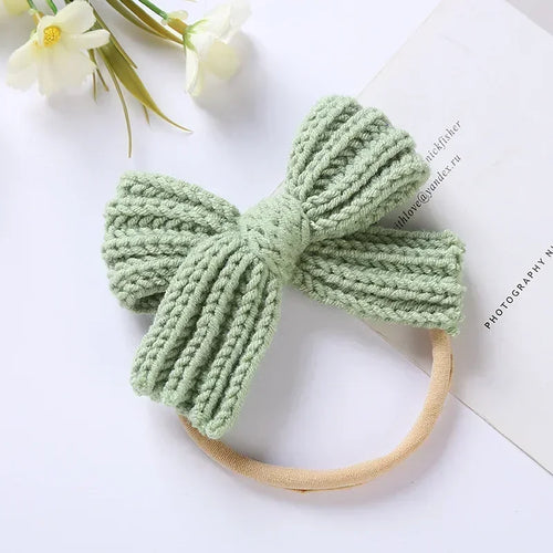 1PCS Cute Knitting Wool Bowknot Elastic Hairband Infant Solid Color