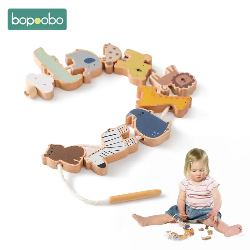 Baby Animal Threading Seesaw Toys Wooden Stacking Toys Blocks Game