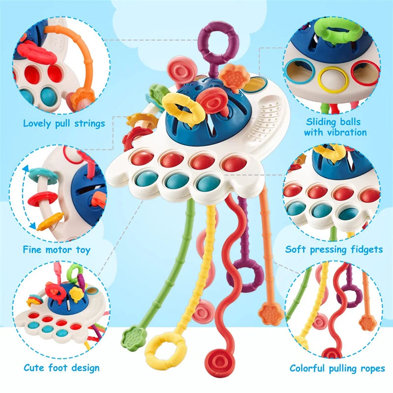 Development Baby Rattle Teether Toys Montessori Silicone Pull String