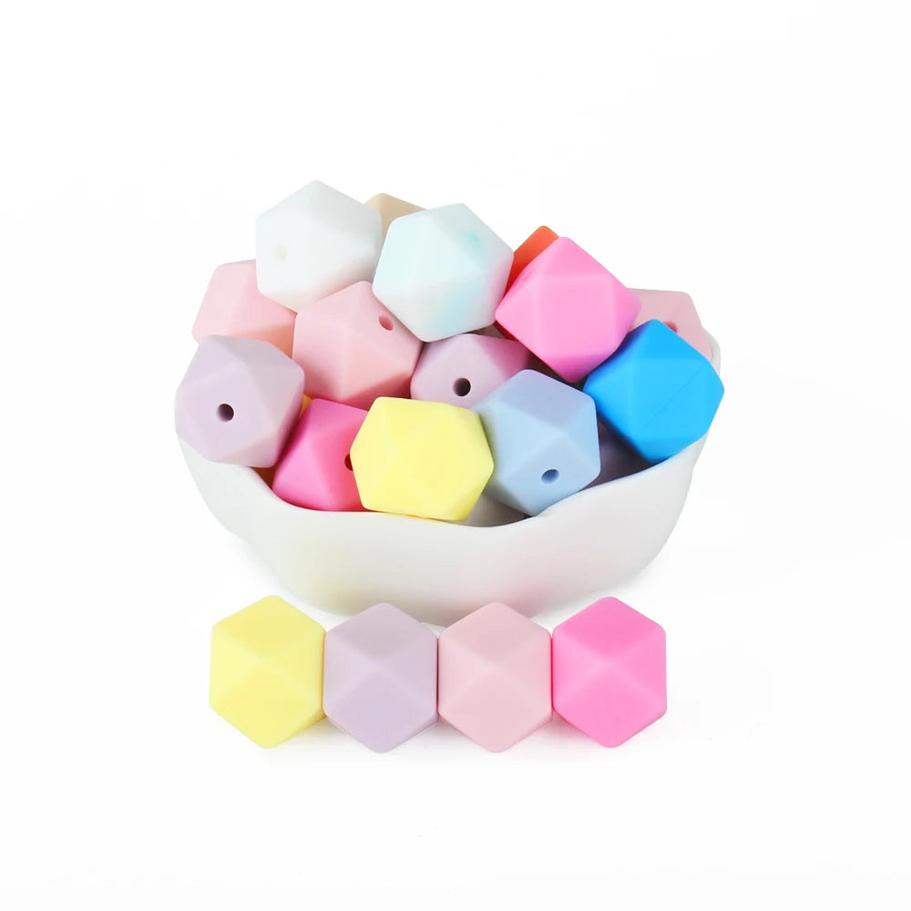 10pcs Hexagon Silicone Beads Pearl 14mm DIY Pacifier Clip Chain