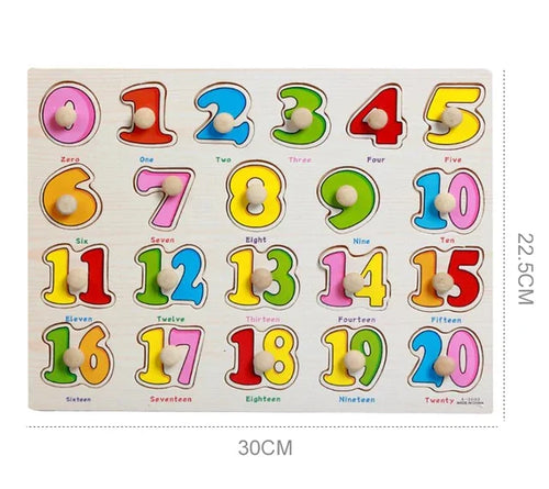 Baby Wooden Grab Board Number Letter Shape Recognition Puzzle Children