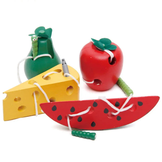 Montessori Toy Worm Eat Fruit Wooden Puzzle Toy Kids Fingers Flexible