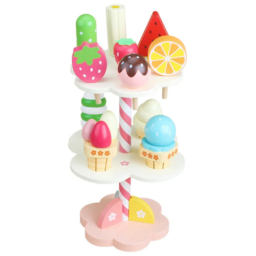 Wooden Ice Cream Counter Playset for Toddler Toys,  Montessori Pretend