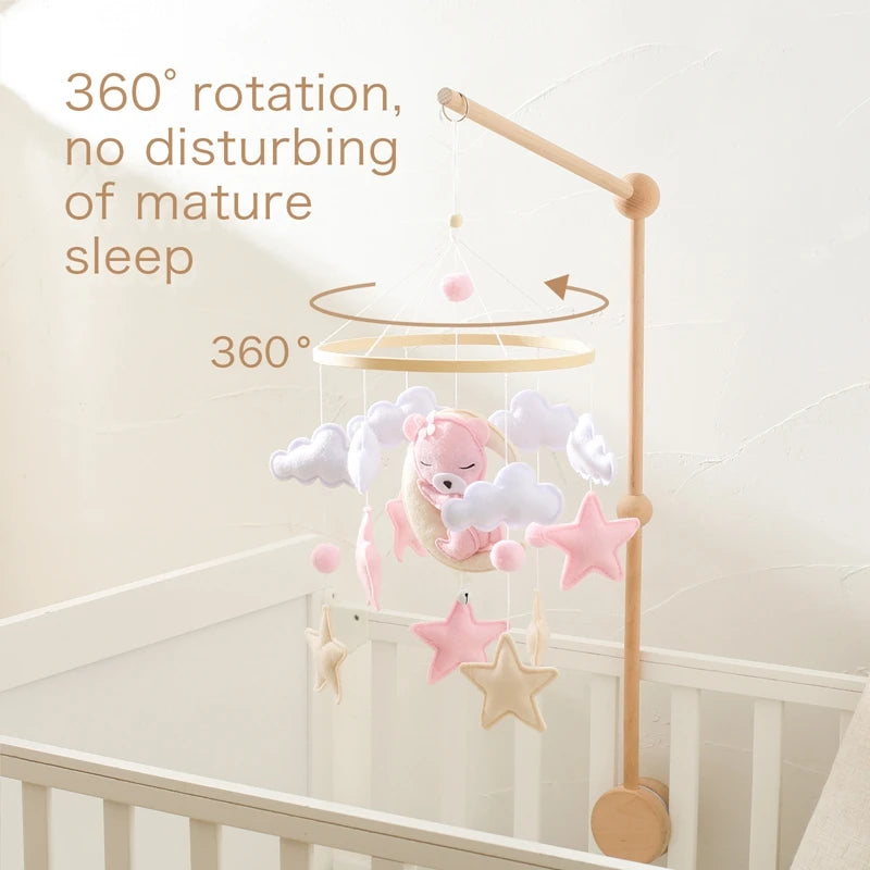 Baby Crib Mobile Bed Bell Hanging Soft Felt Cartoon Pink Bear Rattle