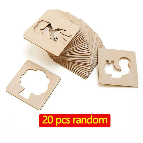 20pcs Montessori Kids Drawing Toys Wooden DIY Painting Template