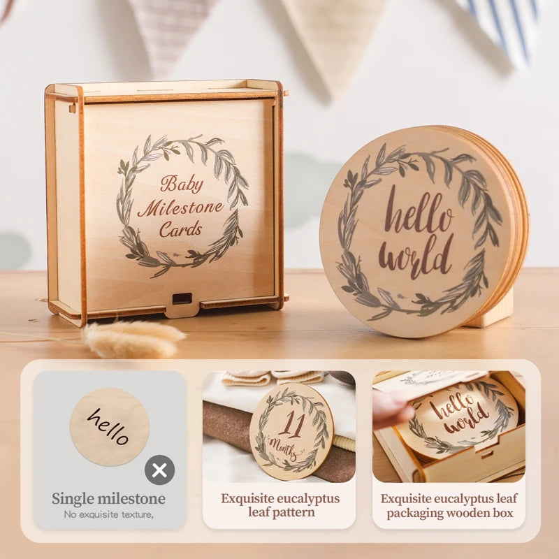 8Pcs Wooden Baby Milestone Cards Number Monthly Memorial Cards Wooden