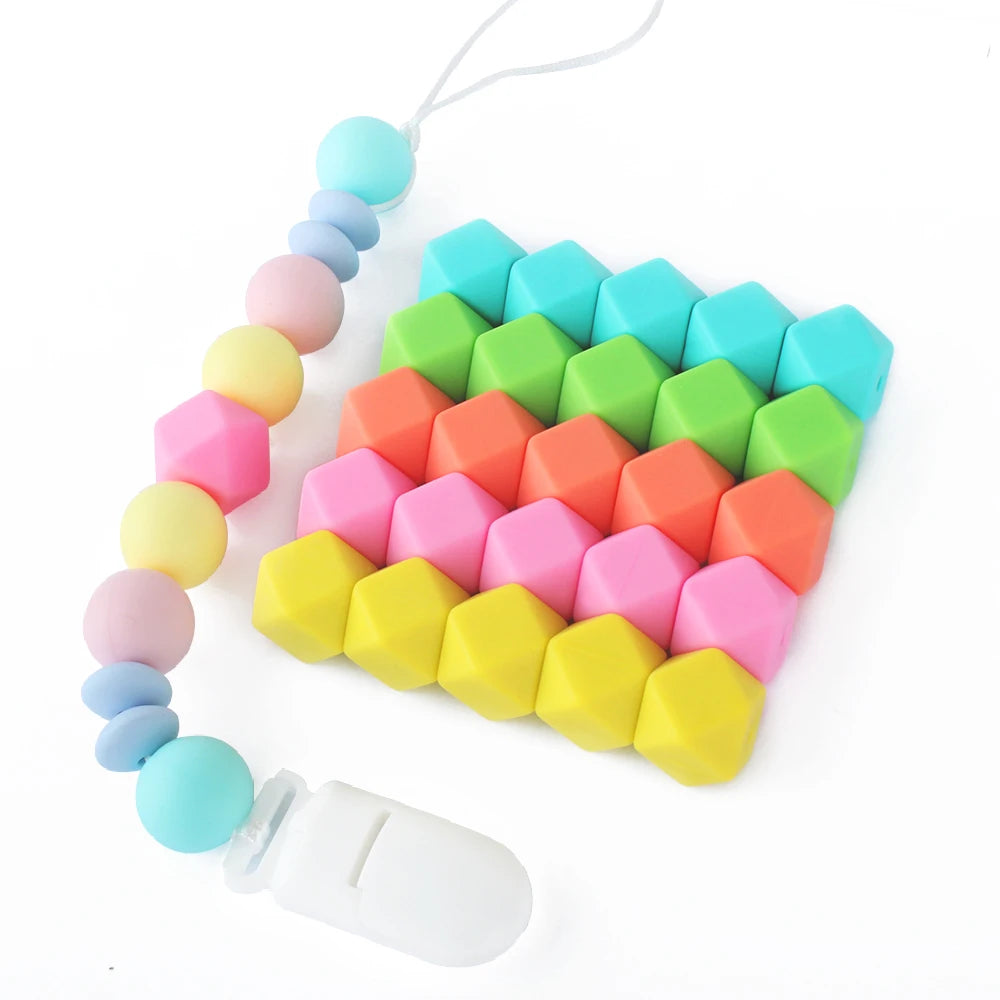 10pcs Hexagon Silicone Beads Pearl 14mm DIY Pacifier Clip Chain