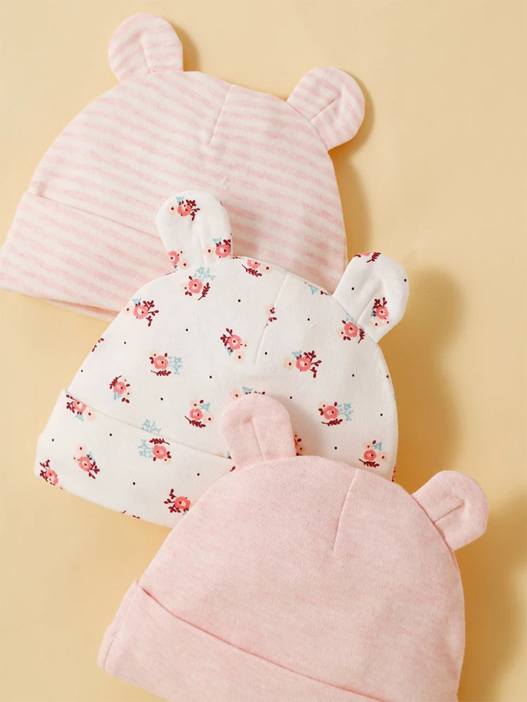 3Pcs/Lot Bear Ear Children's Fetal Hat 0-6 Months Baby Hat Spring and