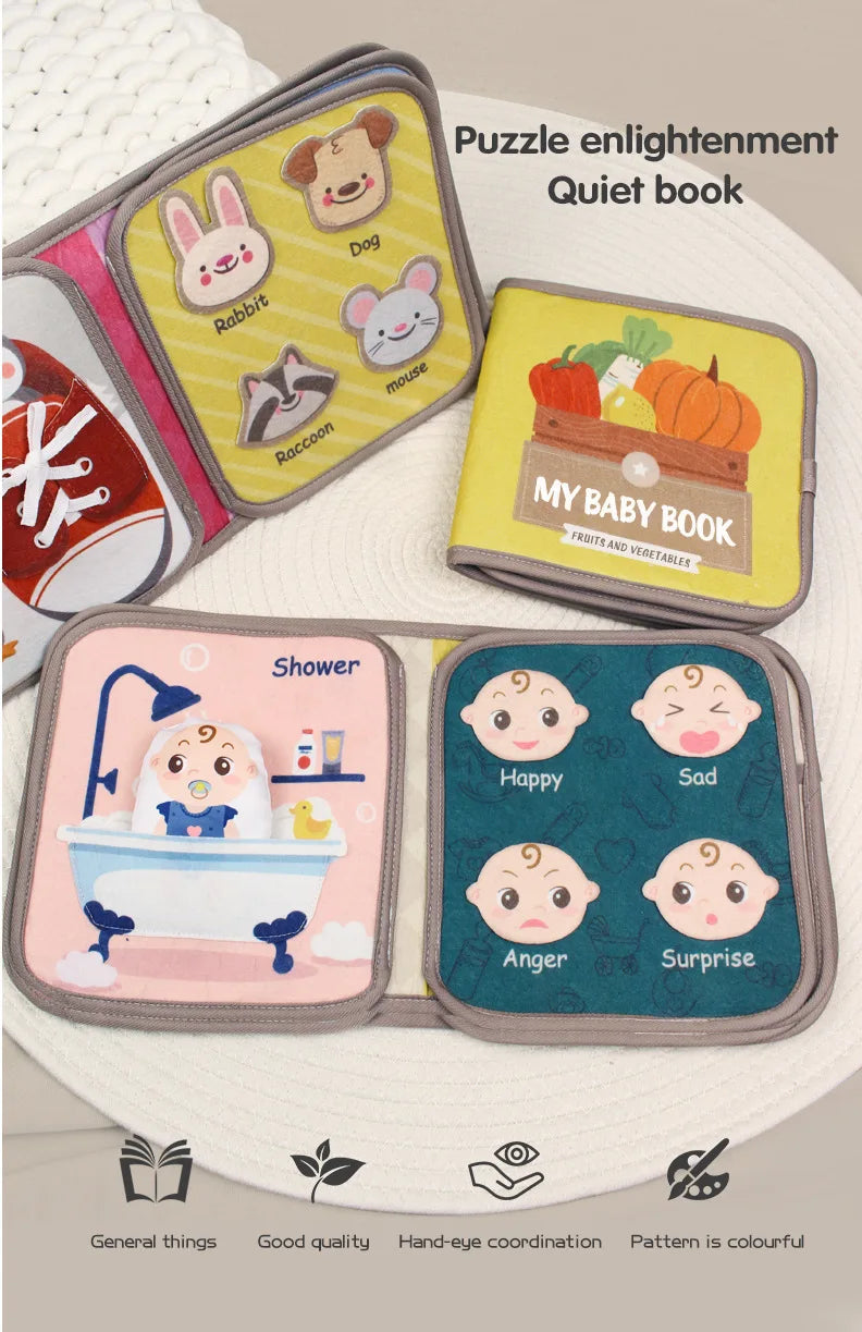 Montessori Busy Book Baby Early Education Book，Puzzle Toy, Animal