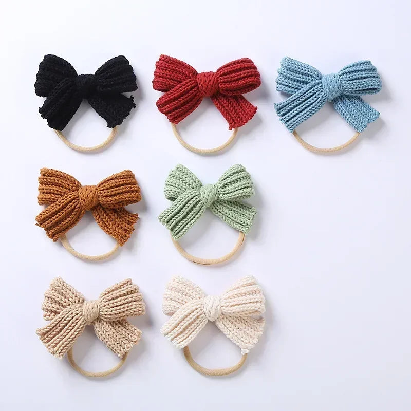 1PCS Cute Knitting Wool Bowknot Elastic Hairband Infant Solid Color