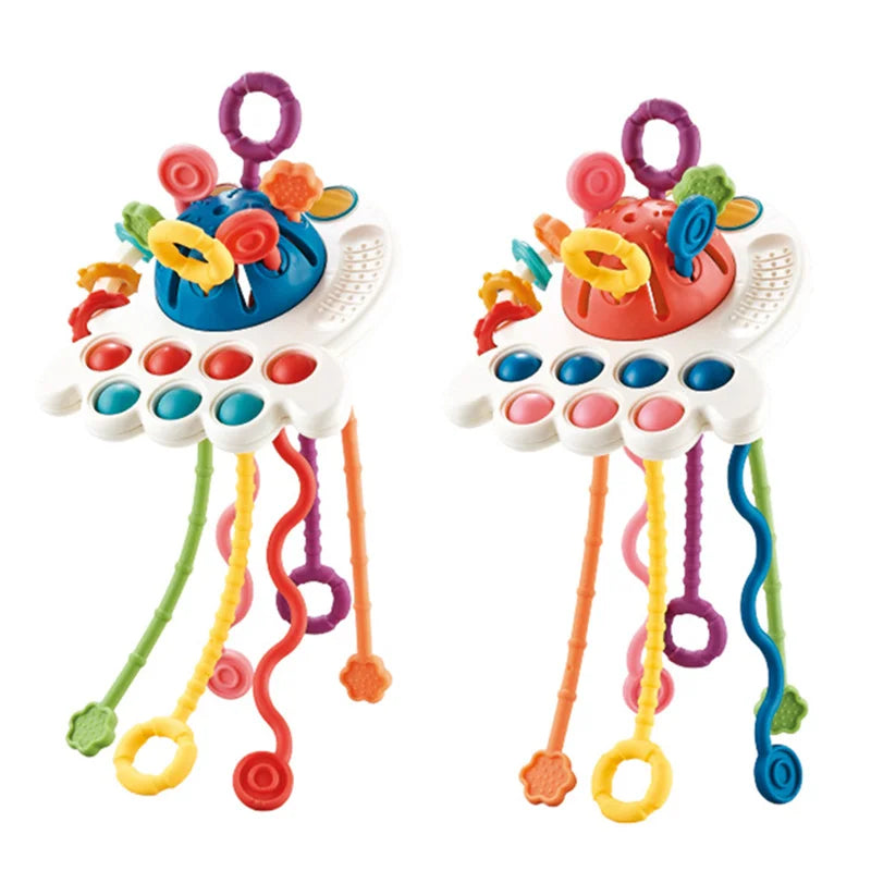 Development Baby Rattle Teether Toys Montessori Silicone Pull String