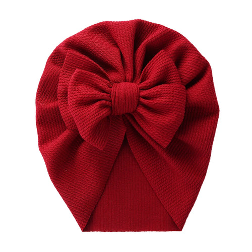 Solid Textured Ribbed Turban Baby Hats Bow Topknot Caps for Newborn