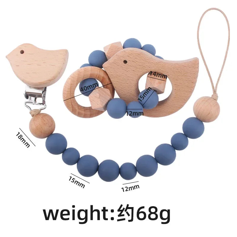 1-2pcs Baby Pacifier Clip Wooden Teethers Bracelet Set Cartoon Star