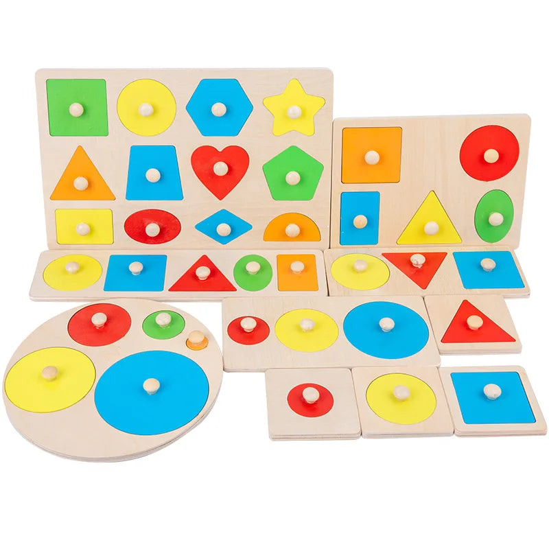 Montessori Colorful Geometry Grasping Board Wooden Toys Pegged Grab