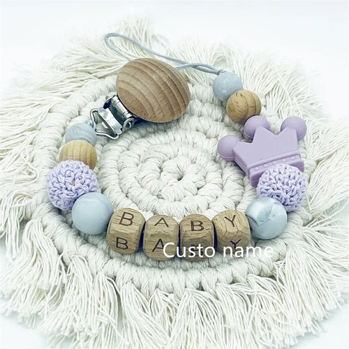 Baby Custom Name Silicone Beads Flower Ring Pacifier Clips Safe