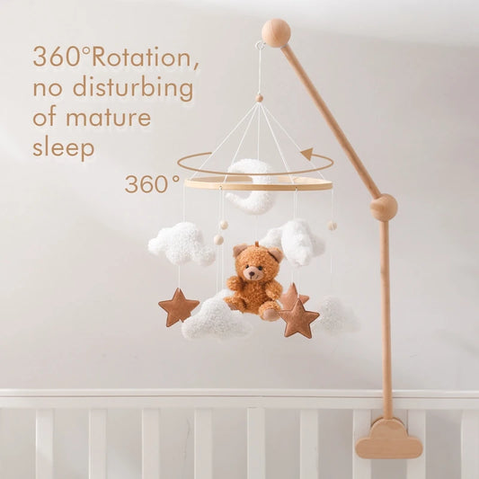 Baby Wooden Bed Bell Mobile Hanging Rattle Toys Teddy Velvet Bear