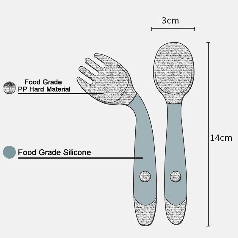 Green BAP Free Children Learn To Eat Training Tableware Twist Fork