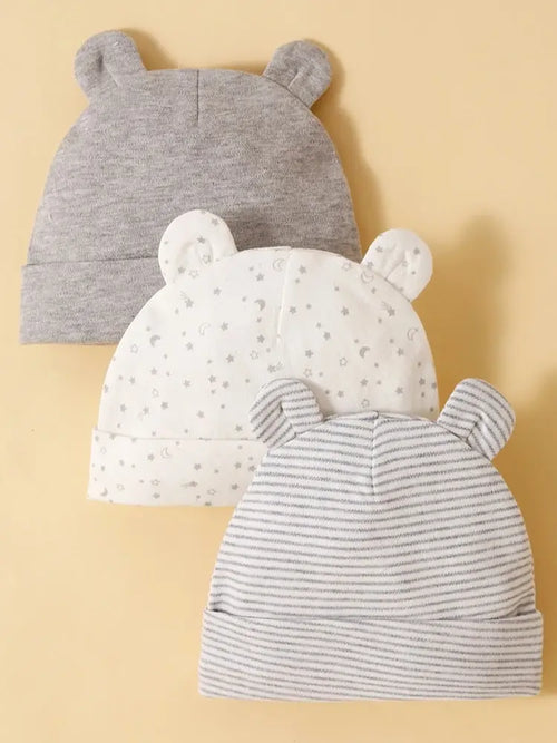 3Pcs/Lot Bear Ear Children's Fetal Hat 0-6 Months Baby Hat Spring and