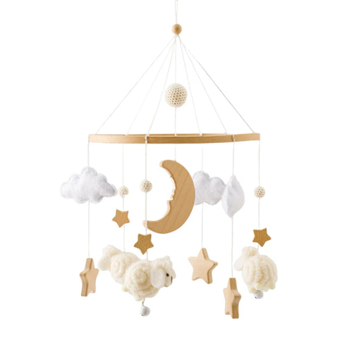 Baby Crib Mobile Bed Bell Rattle Toys Wooden Crochet Stars Pendant Bed