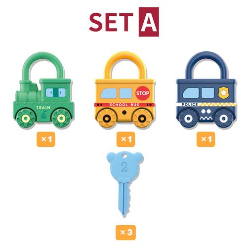 3Pcs Early Learning Lock Unlock Car Train Toy with Keys, Kids