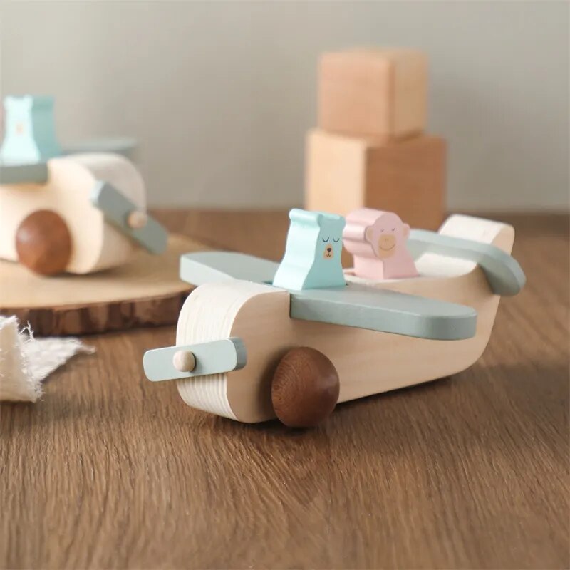 Baby Wooden Building Blocks Aircraft Manned Model Toys Montessori