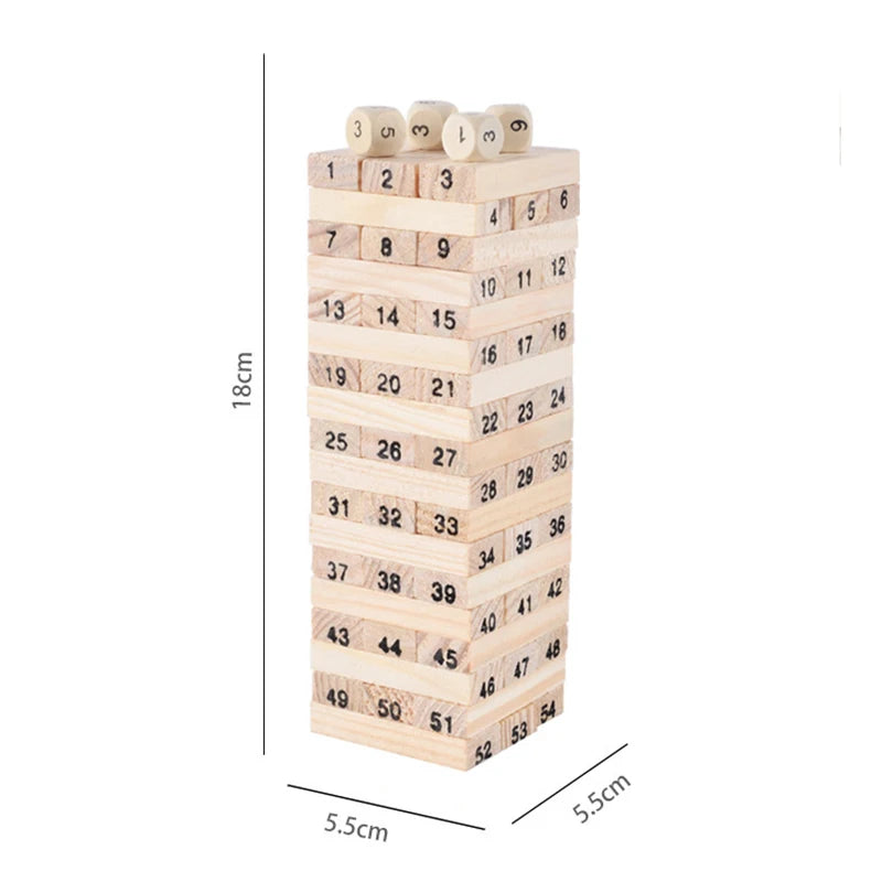 54Pcs Building Blocks Toy Funny Mini Wooden Tower Hardwood Domino