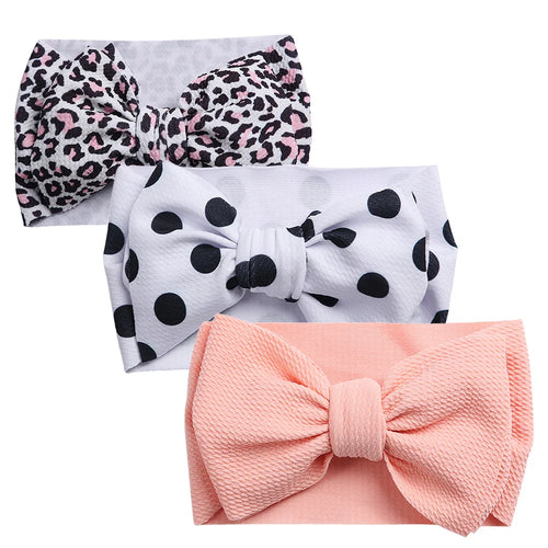 3Pcs/Lot Flower Bullet Baby Headband Cow Leopard Dot Print Headwraps