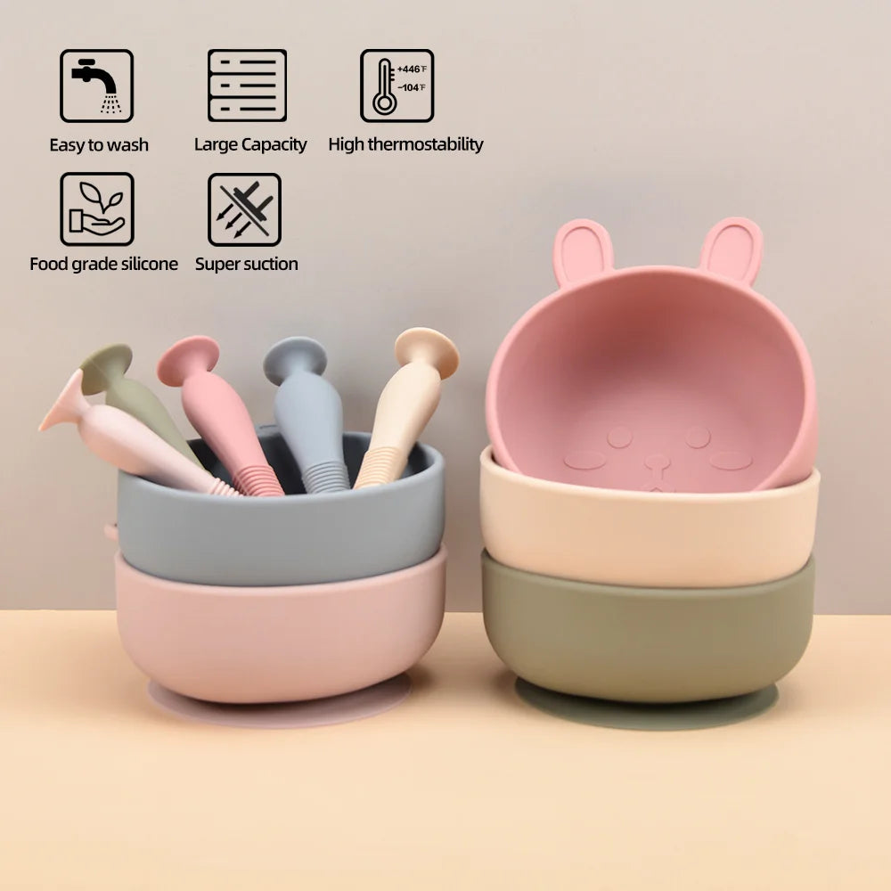 BPA Free 2Pcs/1Set Silicone Baby Feeding Bowl Silicone Dishes for Baby