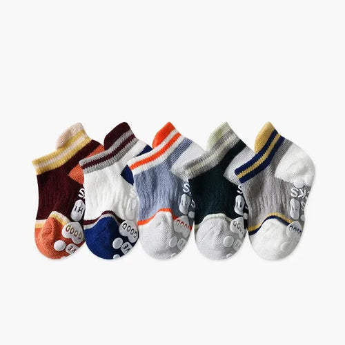 5Pairs/Lot Baby Anti Slip Socks Solid Stripe Girls Boys Newborn Kids