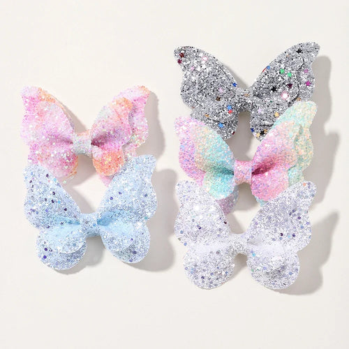 2/4/5Pcs Girls Cute Sequins Double Butterfly Hair Clip Bow Hairpins