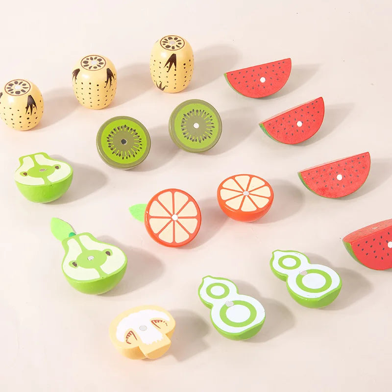 Simulation Kitchen Pretend Play Toy Magnetic Wooden Cutting Fruits