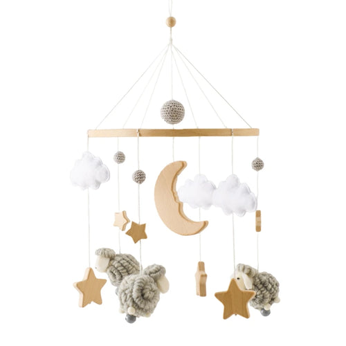 Baby Crib Mobile Bed Bell Rattle Toys Wooden Crochet Stars Pendant Bed