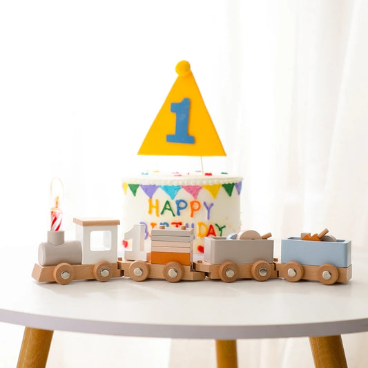 Wooden Birthday Train Toy Simulated Train Toy Model Baby Montessori