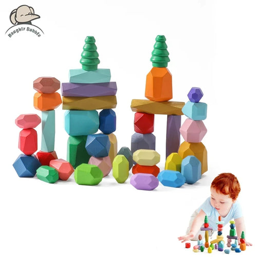 Wood Rainbow Stones Block Colorful Wooden Building Block Rainbow