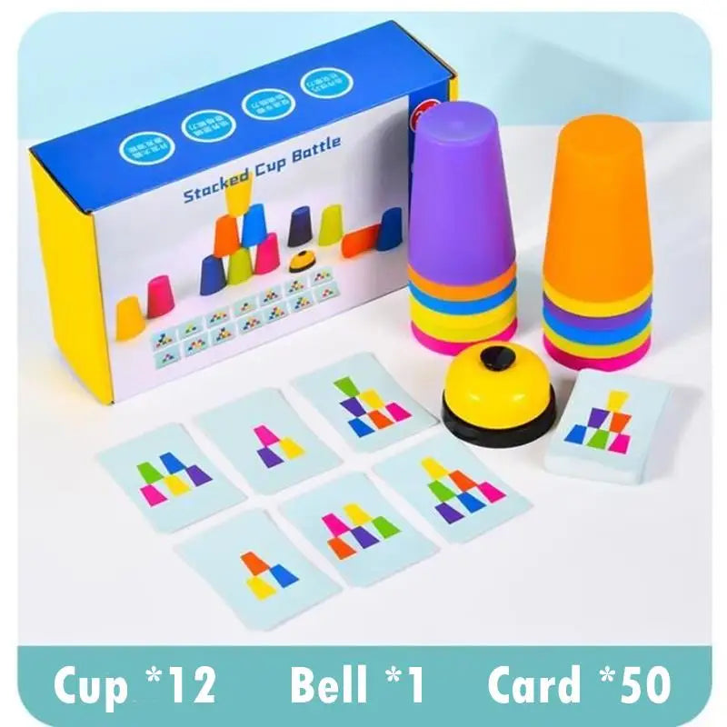 Montessori Toys Stack Cup Game With Card Educational Intellectual