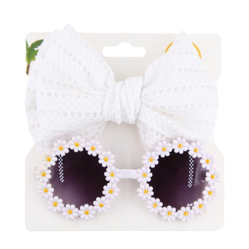 2Pcs/Card Daisy Baby Sunglasses Eyelet Bow Headband Set Elastic Nylon