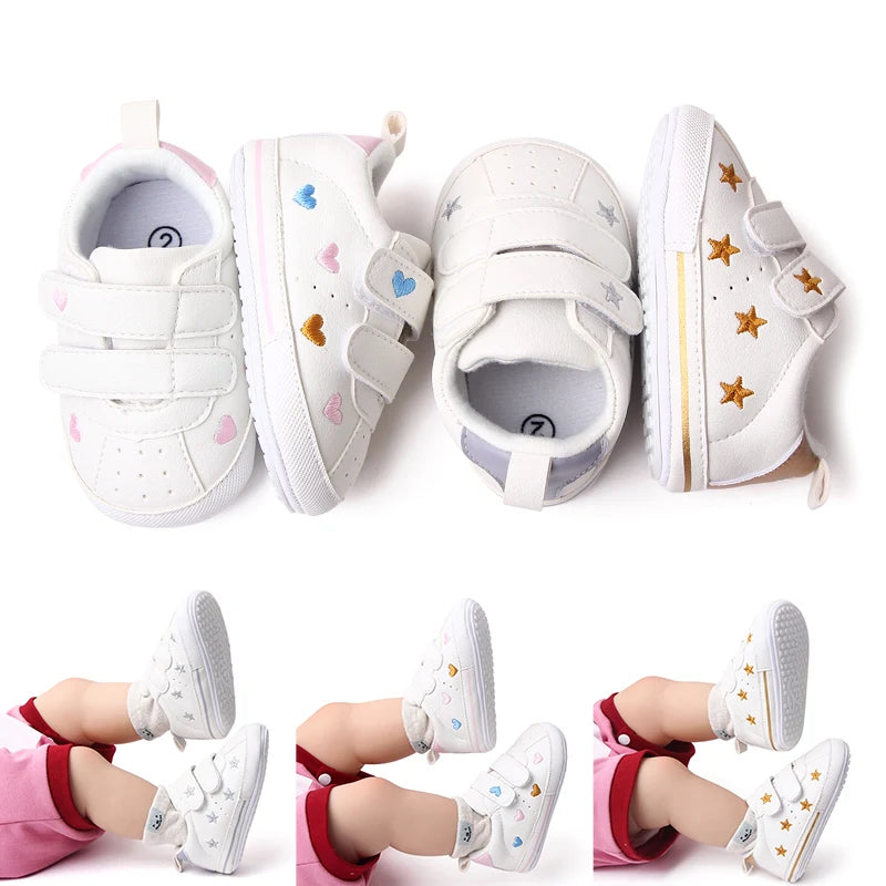 Baby White PU Sneaker Non-slip for Toddler Boys and Girls Cute