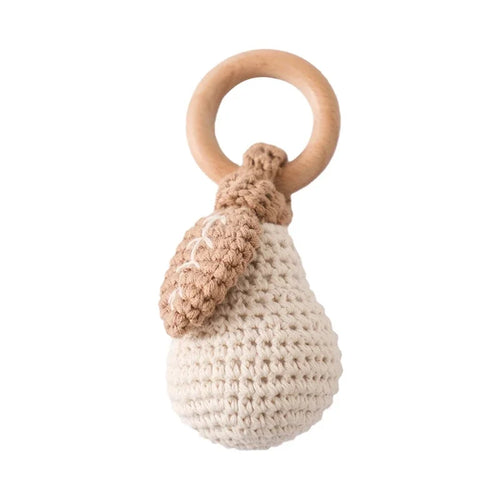 1Pc Wooden Baby Teether Crochet Elephant Rattle Toy BPA Free Wood