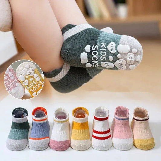 5Pairs/Lot Baby Anti Slip Socks Solid Stripe Girls Boys Newborn Kids