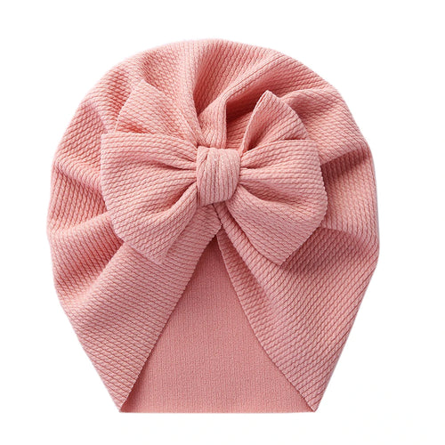 Solid Textured Ribbed Turban Baby Hats Bow Topknot Caps for Newborn