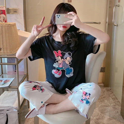 Disney Cartoon Mickey Winnie Snow White Pajamas Ladies Summer Short