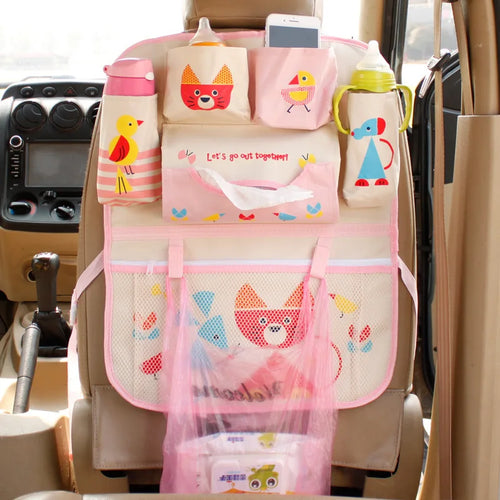 Cartoon Baby Car Seat Back Storage Bag, Large Capacity