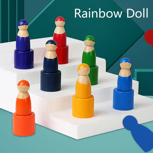 Montessori Baby Wooden Rainbow Puzzle Toys Art Color Sorting Matching