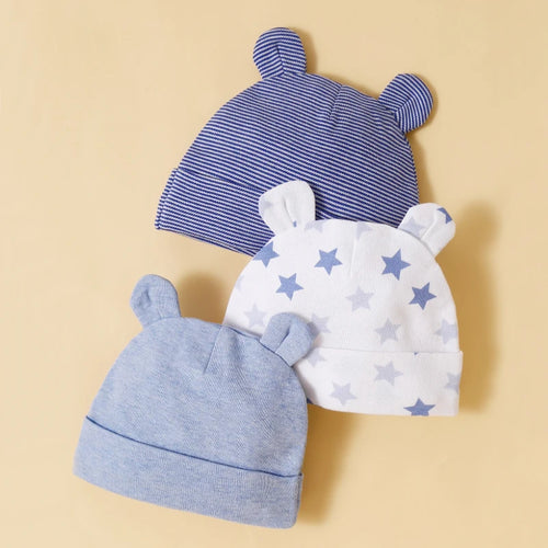 Three Piece Babys Hat 100% Cotton Soft and Comfortable Cap,