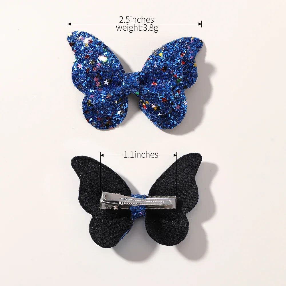 2/4/5Pcs Girls Cute Sequins Double Butterfly Hair Clip Bow Hairpins