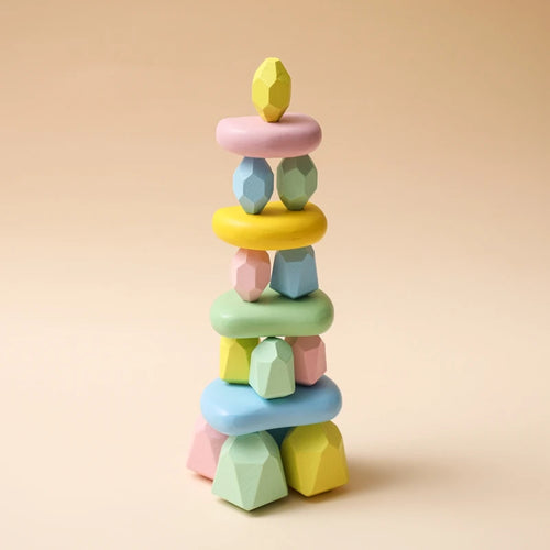 Wood Rainbow Stones Block Colorful Wooden Building Block Rainbow