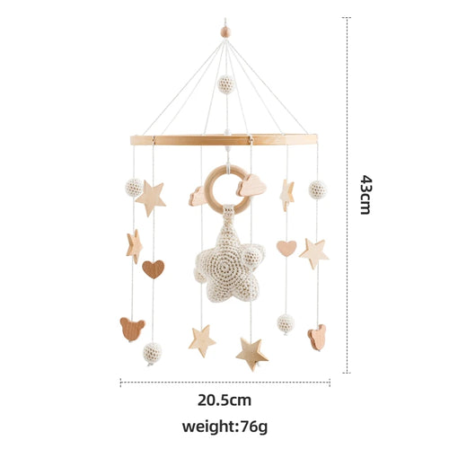 Baby Crib Mobile Bed Bell Rattle Toys Wooden Crochet Stars Pendant Bed