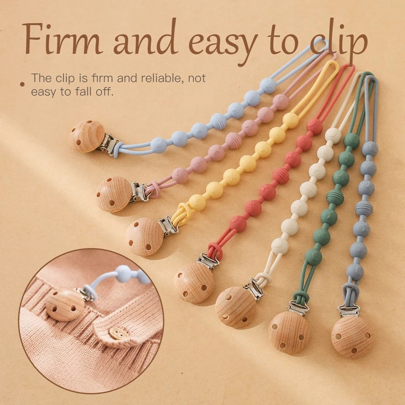 Beech Wood Chew Bead Pacifier Clips Dummy Chain Holder Newborn Soother