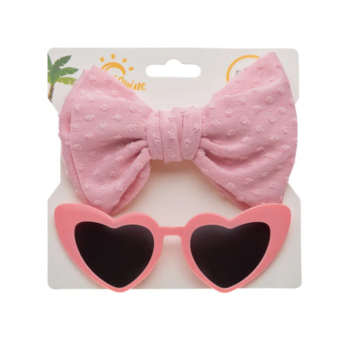 2Pcs/Card Retro Heart Shape Baby Sunglasses & Headbands Set Swiss Dots