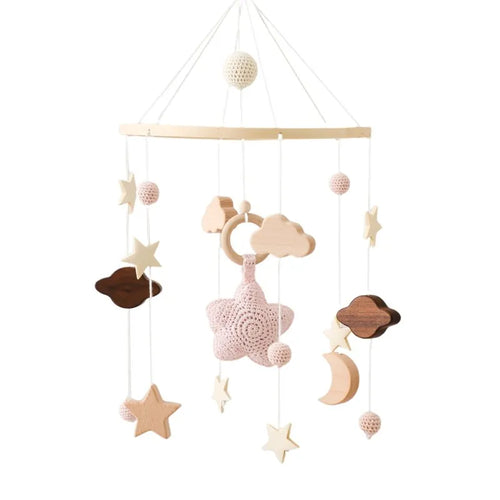 Baby Crib Mobile Bed Bell Rattle Toys Wooden Crochet Stars Pendant Bed